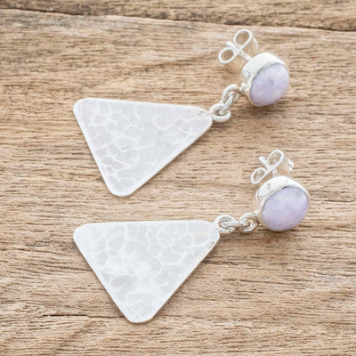 Sterling silver and jade dangle earrings, 'Mountains in Lilac' - Silver and Lilac Jade Dangle Earrings from Guatemala