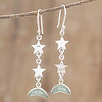 Jade dangle earrings, 'Starry Nights in Green' - Green Jade Star and Moon Dangle Earrings from Guatemala