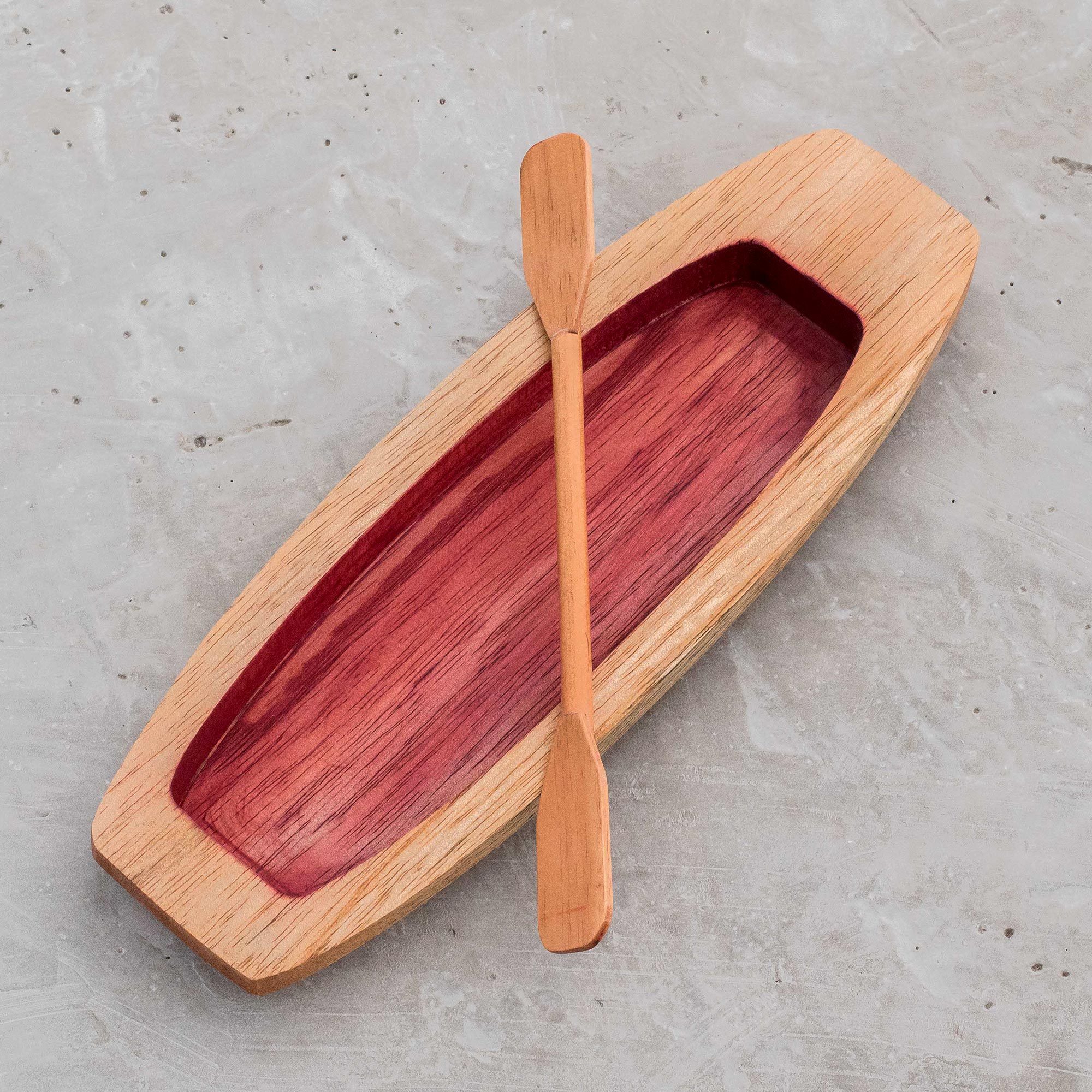 Hand Carved Wood Canoe Sculpture (11 Inch) Dugout Canoe in Red NOVICA
