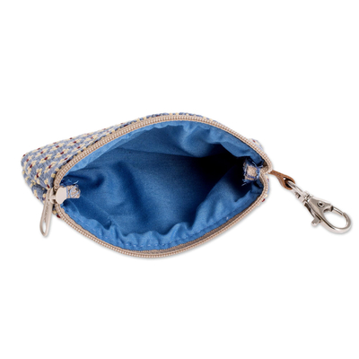 Cotton coin purse, 'Blue Ditsy' - All Cotton Blue Coin Purse