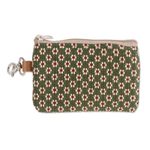 Cotton coin purse, 'Green Ditsy' - Hand Woven Coin Purse