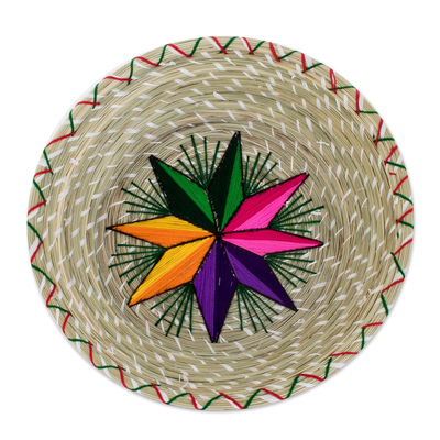 Natural fiber decorative basket, 'Rainbow Star' - Rainbow Star Natural Fiber Decorative Basket from Guatemala