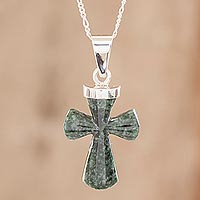 Jade pendant necklace, 'Penitent Cross'