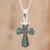 Jade pendant necklace, 'Penitent Cross' - Dark Green Jade Cross Pendant Silver Necklace from Guatemala
