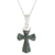 Jade pendant necklace, 'Penitent Cross' - Dark Green Jade Cross Pendant Silver Necklace from Guatemala