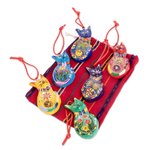 Ceramic ornaments, 'Rainbow Cats' (Set of 6) - Set of 6 Terracotta Hanging Cat Ornaments From Guatemala