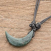 Jade pendant necklace, 'Crescent Moon in Dark Green' - Unisex Green Jade Pendant Necklace