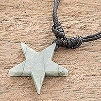 Jade pendant necklace, 'Maya Star in Apple Green' - Natural Jade Star necklace