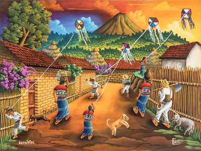 'Kites' - Colorful Oil Painting of a Guatemalan November 1 Tradition