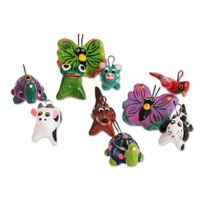 Terracotta mini ornament set, 'Noah's Ark Friends' (Set of 30) - Terracotta AnimalsMini Ornaments (Set of 30)
