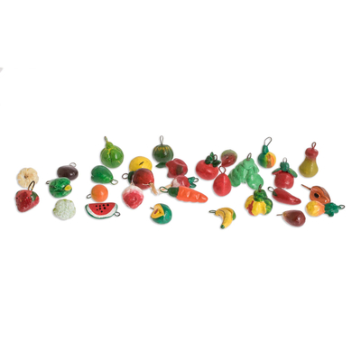 Terracotta mini ornaments, 'Tropical Flavors' (Set of 30) - Mini Tropical Fruit Ornaments (Set of 30) from Guatemala