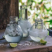 Blown glass tequila glass, 'Frosty Shot' - Artisan Crafted Tequila Glass with Ice Receptacle