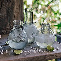 Blown glass tequila glass, 'Perfect Sip' - Handmade Tequila Glass with Ice Receptacle