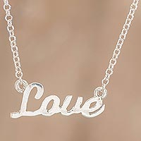 Sterling silver pendant necklace, 'Love And Beauty' - Love Pendant Necklace from Guatemala
