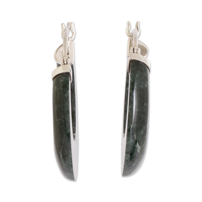 Jade hoop earrings, 'Woodland Spirit' - Green Jade and Sterling Silver Hoop Earrings from Guatemala