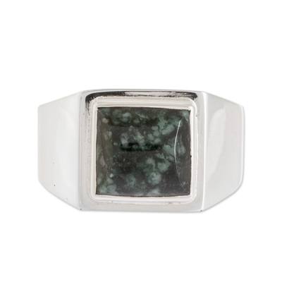 Men's jade single stone ring, 'Mayan Energy in Dark Green' - Men's Dark Green Jade Single Stone Ring from Guatemala