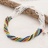 Glass beaded torsade necklace, 'Multicolour Harmony' - colourful Glass Beaded Torsade Necklace from Guatemala