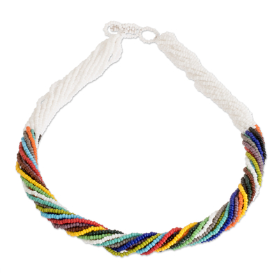 Glass beaded torsade necklace, 'Multicolour Harmony' - colourful Glass Beaded Torsade Necklace from Guatemala