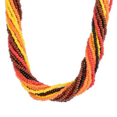 Glass beaded torsade necklace, 'Fire Harmony' - Earthy Hues Glass Beaded Torsade Necklace from Guatemala