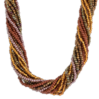Glass beaded torsade necklace, 'Golden Harmony' - Metallic Glass Beaded Torsade Necklace NOVICA Guatemala
