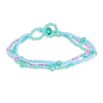Glass Bead Strand Bracelet in Aqua and Lilac from Guatemala