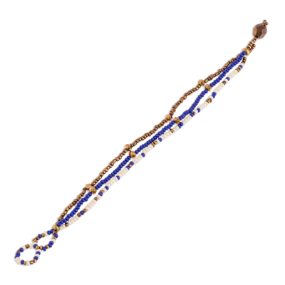 Beaded wristband bracelet, 'Bohemian Lines' - Adjustable Beaded Wristband Bracelet from Guatemala
