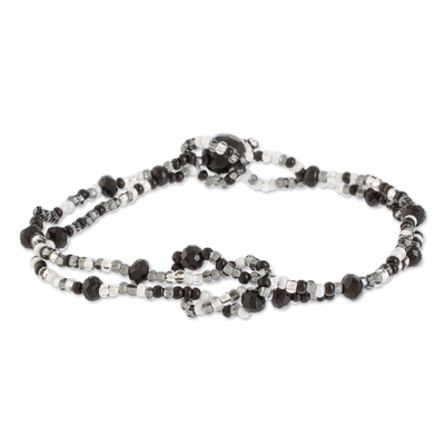 Braided Glass Bead Bracelet in Black from Guatemala