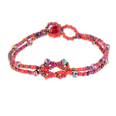 Braided Glass Beaded Bracelet in Red from Guatemala