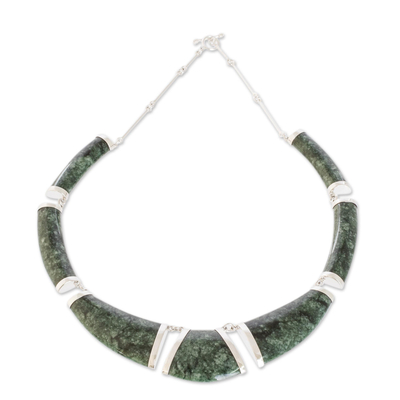 Jade pendant necklace, 'Warrior K'abel in Dark Green' - Dark Green Jade Pendant Necklace from Guatemala
