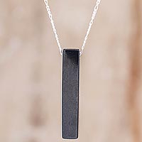 Jade pendant necklace, 'Pendulum in Black' - Modern Black Jade Pendant Necklace from Guatemala