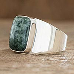 Green Jade Men's Statement Ring from Guatemala, 'Virtue in Green'