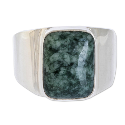 Men's jade single stone ring, 'Virtue in Green' - Green Jade Men's Statement Ring from Guatemala