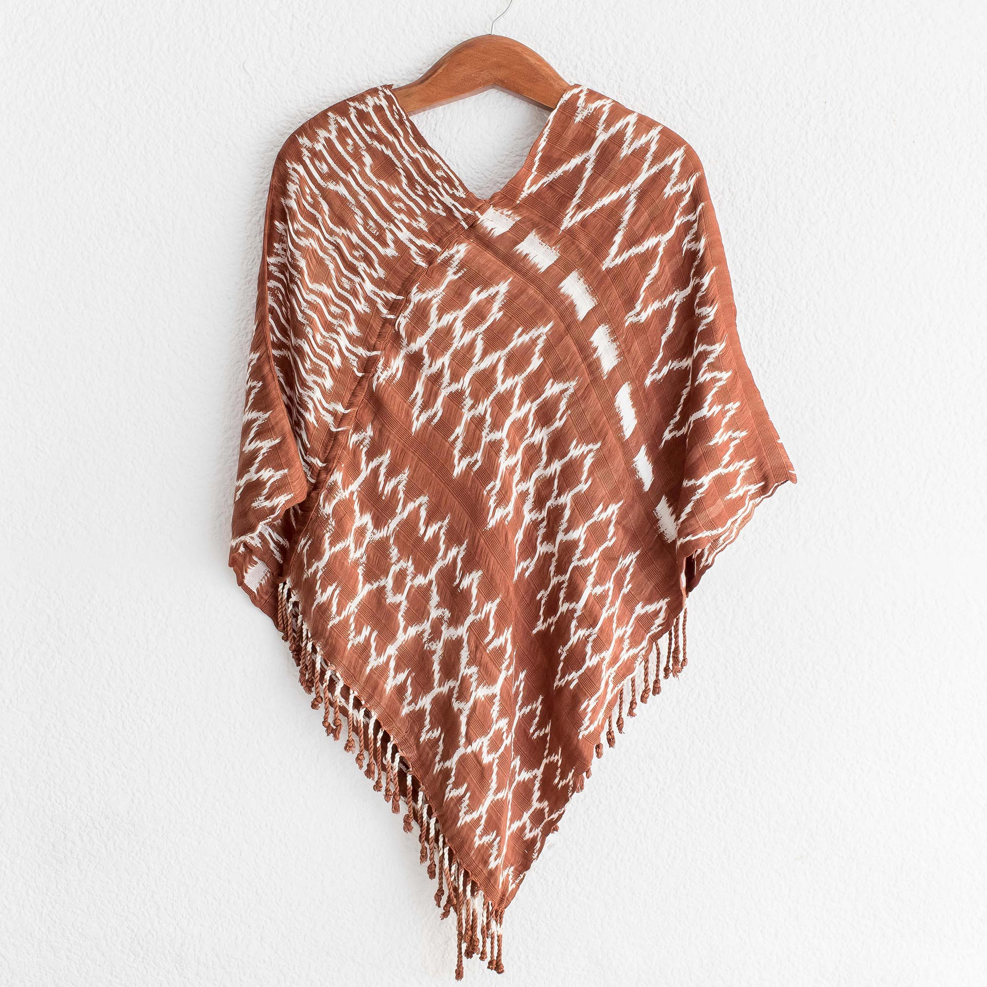 Hand Woven Brown Rayon Poncho - San Juan Jaspe in Sepia | NOVICA