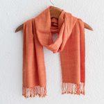 Cotton scarf, 'Paprika Spice' - Guatemalan Hand Loomed Paprika and Yellow Colored Scarf