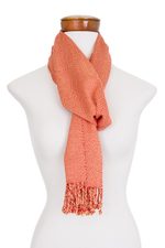 Cotton scarf, 'Paprika Spice' - Guatemalan Hand Loomed Paprika and Yellow Colored Scarf