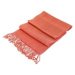 Cotton scarf, 'Paprika Spice' - Guatemalan Hand Loomed Paprika and Yellow Colored Scarf
