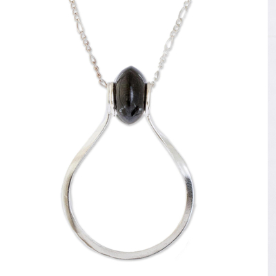 Jade pendant necklace, 'Equilibrium in Black' - Modernist Black Jade Pendant Necklace from Guatemala