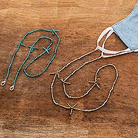 Beaded face mask lanyards, 'Inspiration in Turquoise' (pair) - Beaded Face Mask Lanyards (Set of 2) from Guatemala