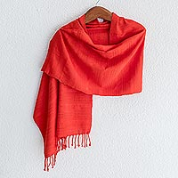 Cotton shawl, 'Coral Reef' - Coral Cotton Shawl from Guatemala