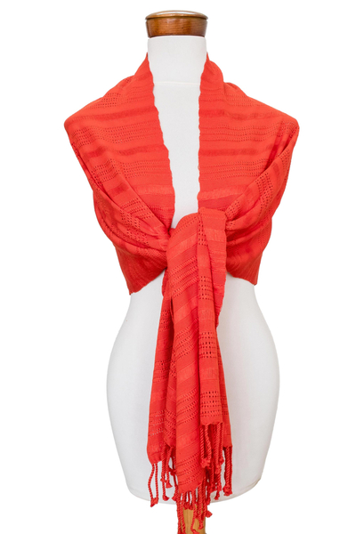 Cotton shawl, 'Coral Reef' - Coral Cotton Shawl from Guatemala