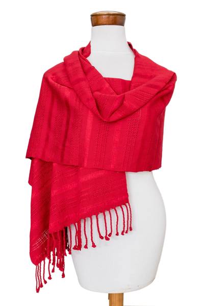 Baumwollschal - Schal aus roter Baumwolle mit Fransen
