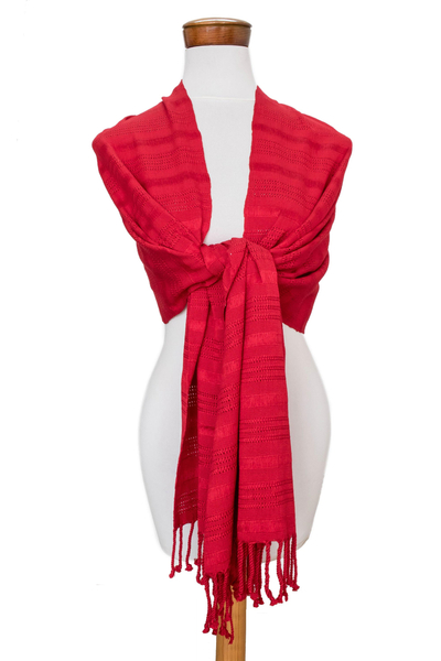 Baumwollschal - Schal aus roter Baumwolle mit Fransen