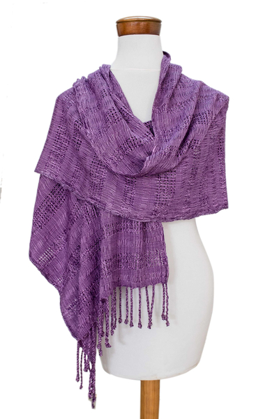 Cotton shawl, 'Sweet Grape' - Purple Hand Woven Shawl