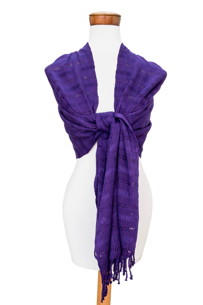 Cotton shawl, 'Imperial' - All-Cotton Purple Shawl