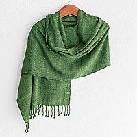 Cotton shawl, 'Green Spring'