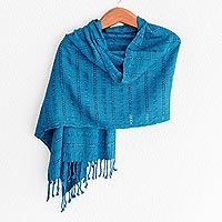 Cotton shawl, 'Blue Lagoon'