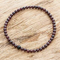 Garnet and jade beaded bracelet, 'Protective Energy' - Garnet and Black Jade Unisex Beaded Protection Bracelet