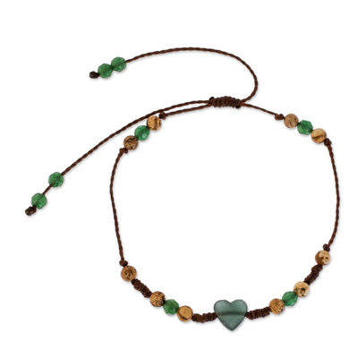Multi-Perlenarmband, 'Earthen Heart in Green' - Verstellbares Armband aus Jade, Jaspis und Quarz aus Guatemala