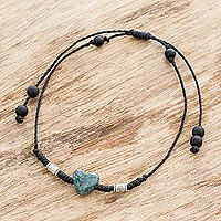 Onyx and jade adjustable beaded bracelet, 'Earthen Heart in Black' - Dark Green Jade and Onyx Adjustable Bracelet from Guatemala