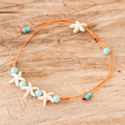 Beaded jasper anklet, 'Sun, Sand and Sea' - Starfish Adjustable Anklet from Guatemala